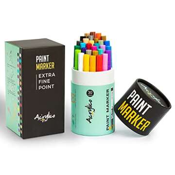 Paint Markers Set of 30 Acrylic Paint Pens for Wood, Canvas, Stone, Rock Painting, Glass, Ceramic Su...