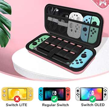 homicozy Glitter Carrying Case for Nintendo Switch & Switch OLED Console,Pink Hard Travel Case Shell Pouch for Nintendo Switch Console & Accessories,Protective Case Compatible with Nintendo for Girls