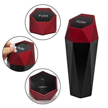 OUDEW Car Trash Can with Lid, New Car Dustbin Diamond Design, Leakproof Vehicle Trash Bin, Mini Garbage Bin for Automotive Car, Home, Office, Kitchen, Bedroom, 2PCS (Red)