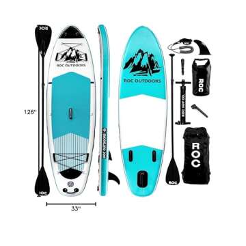 Roc Inflatable Stand Up Paddle Boards 10 ft 6 in with Premium SUP Paddle Board Accessories, Wide Stable Design, Non-Slip Comfort Deck for Youth & Adults (Teal)