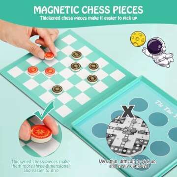 Checkers Board Game for Kids 4-12, 2 in 1 Magnetic Checkers and Tic-Tac-Toe Sets Travel Toys Travel ...