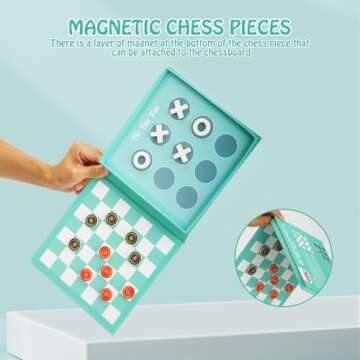 Dual-Purpose Checkers and Tic-Tac-Toe Travel Game for Kids