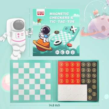 Dual-Purpose Checkers and Tic-Tac-Toe Travel Game for Kids