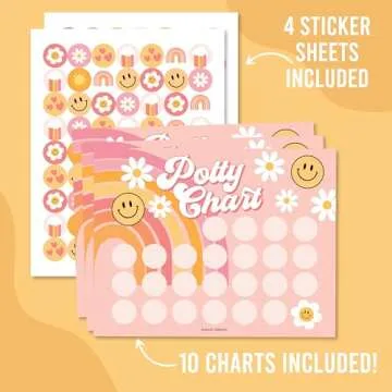 Hadley Designs Retro Potty Training Chart for Toddler Girls - Potty Training Sticker Chart for Girls, Sticker Chart for Kids Potty Training Reward Chart, Kids Reward Chart
