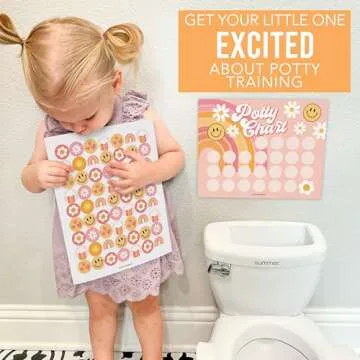 Hadley Designs Retro Potty Training Chart for Toddler Girls - Potty Training Sticker Chart for Girls, Sticker Chart for Kids Potty Training Reward Chart, Kids Reward Chart
