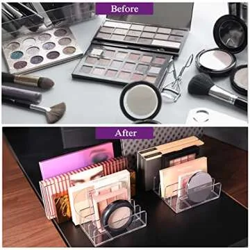 Lolalet [2 Pack] Clear Acrylic Makeup Palettes Organizer, Divided Sections Stand Rack For Eyeshadows Contours Bronzers Blush Face Powder, Cosmetics Display Storage Holder – 14 Slots