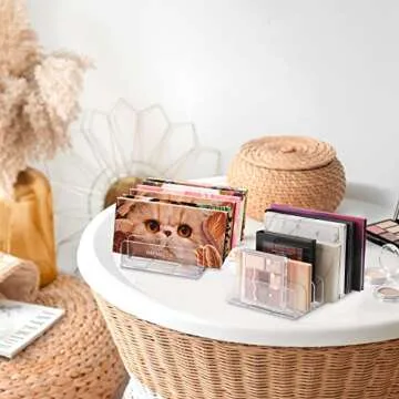 Lolalet [2 Pack] Clear Acrylic Makeup Palettes Organizer, Divided Sections Stand Rack For Eyeshadows Contours Bronzers Blush Face Powder, Cosmetics Display Storage Holder – 14 Slots