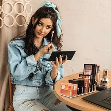 Lolalet [2 Pack] Clear Acrylic Makeup Palettes Organizer, Divided Sections Stand Rack For Eyeshadows Contours Bronzers Blush Face Powder, Cosmetics Display Storage Holder – 14 Slots