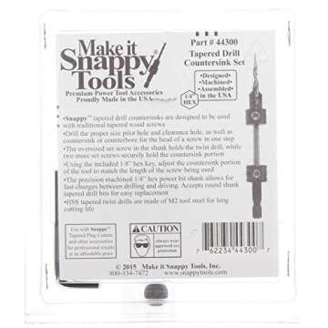 Make it Snappy Tools 44300 New 3-Piece Hex Shank Countersinks Set For #6/#8/#10 Wood Screws, Reusable, Use With Round Shank Tapered Twist Drills, 1.8-Inch Hex Key, 1/4-Inch Hex Power Bit Shank