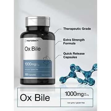 Horbäach Ox Bile Supplement | 1000mg | 100 Capsules | Digestive Enzymes Supplement | Non-GMO & Gluten Free