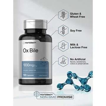 Horbäach Ox Bile Supplement | 1000mg | 100 Capsules | Digestive Enzymes Supplement | Non-GMO & Gluten Free