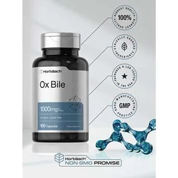 Horbäach Ox Bile Supplement | 1000mg | 100 Capsules | Digestive Enzymes Supplement | Non-GMO & Gluten Free