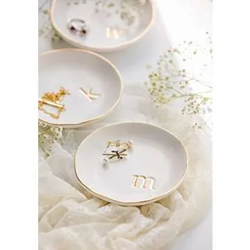 COLLECTIVE HOME - Ceramic Jewelry Tray, Decorative Trinket Dish for Rings Earrings Necklaces Bracelet Watch Keys, Birthday Mother's Day for Women, 4.75", White Surface (J)