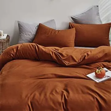 Houseri Burnt Orange Comforter Set King Size Terracotta Bedding 3 Pieces Women Rust Orange Caramel C...