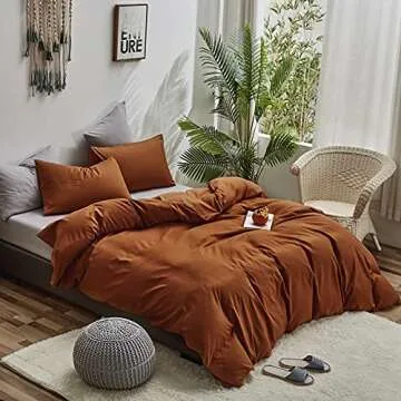 Houseri Burnt Orange Comforter Set King Size Terracotta Bedding 3 Pieces Women Rust Orange Caramel Comforter King Comfy Soft Comfy Men Solid Color Cinnamon Reddish Brown Quilts Comforters Sets King