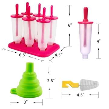 BAKHUK Popsicle Molds 3 Sets Ice Pop Molds Ice Pop Maker with Funnel and Brush, 3 Colors, Reusable E...