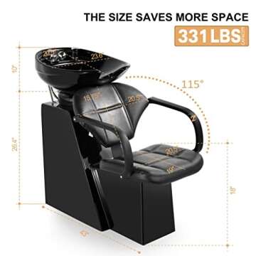 Artist hand Shampoo Bowl Backwash Barber Chair Adjustable Ceramic Bowl Sink W/Rubber Headrest for Sa...