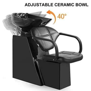 Artist hand Shampoo Bowl Backwash Barber Chair Adjustable Ceramic Bowl Sink W/Rubber Headrest for Salon Beauty Spa Equipment (Black) 43''