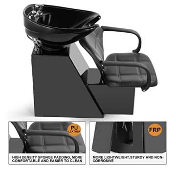 Artist hand Shampoo Bowl Backwash Barber Chair Adjustable Ceramic Bowl Sink W/Rubber Headrest for Salon Beauty Spa Equipment (Black) 43''