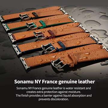 SONAMU New York Epsom Leather Band Compatible with Apple Watch 38mm to 49mm, Premium Leather Strap Square Buckle Compatible with iWatch Series 8 7 6 5 4 3 2 1 SE (Almond Oil, 49mm/45mm/44mm/42mm)