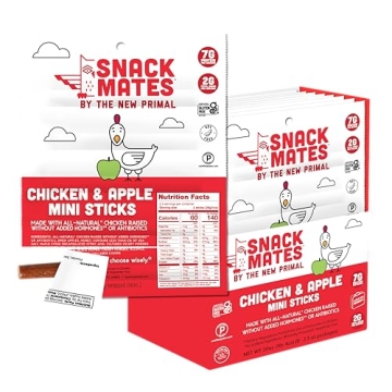 The New Primal Snack Mates Chicken & Apple Sticks, Gluten Free Healthy Snacks for Kids, Low Sugar Hi...
