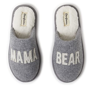 Dearfoams Women's Mama Bear Slippers - Cozy Light Heather Grey Gift for Mom
