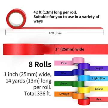 CHIYUNS Colored Masking Tape 8 Rolls, 1 inch Wide x 14 Yards Long, Craft Color Painters Colorful Art...