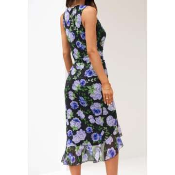 MEROKEETY Women's Summer Floral Square Neck Dress Sleeveless Ruffle Hem Mesh Cocktail Party Midi Dre...