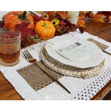 FEXIA Boho Placemats Set, Handmade Cotton Burlap Decor