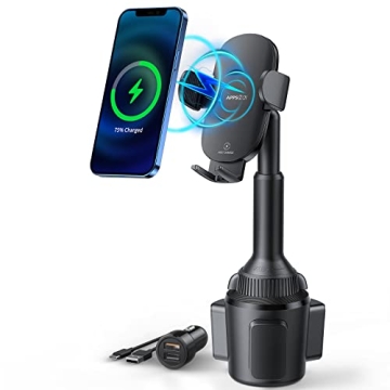 15W Qi Fast Charging Cup Holder Phone Mount - Adjustable Holder with QC 3.0 Adapter
