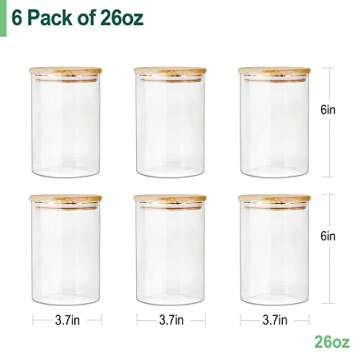 Urban Green Glass Jar with Bamboo Lid, Glass Food Storage Jar with Airtight Lid, 6 pack of 26oz, Glass Food Storage Container with Bamboo Lid, Glass Pantry Jars, Glass Pantry Storage Jars