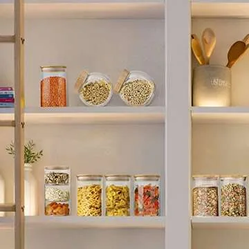 Urban Green Glass Jar with Bamboo Lid, Glass Food Storage Jar with Airtight Lid, 6 pack of 26oz, Glass Food Storage Container with Bamboo Lid, Glass Pantry Jars, Glass Pantry Storage Jars