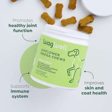 WagWell Ahiflower Omega Oil Dog Chews - Vet-Formulated Skin, Coat, Hip and Joint Chews for Dogs - Pl...