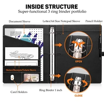 Toplive Professional Padfolio - Stylish 3 Ring Binder