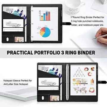 Toplive Professional Padfolio - Stylish 3 Ring Binder
