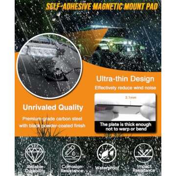 4 Pack 8895404 Self-Adhesive Magnetic Mount Pad for Aluminum Cabs, for Magnetic Light Mounts, Durable Black Powdercoat, Ideal for Light Bars, Strobe Beacons, Spot Lights, 8895400 Aluminum Magnet Mount
