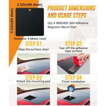 4 Pack 8895404 Self-Adhesive Magnetic Mount Pad for Aluminum Cabs, for Magnetic Light Mounts, Durable Black Powdercoat, Ideal for Light Bars, Strobe Beacons, Spot Lights, 8895400 Aluminum Magnet Mount