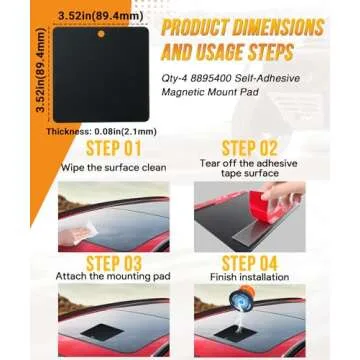 4 Pack 8895404 Self-Adhesive Magnetic Mount Pad for Aluminum Cabs, for Magnetic Light Mounts, Durable Black Powdercoat, Ideal for Light Bars, Strobe Beacons, Spot Lights, 8895400 Aluminum Magnet Mount