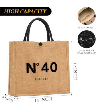 NGLIV 40th Birthday Gifts for Women - Beach Bag Reusable Shopping Bags - Cute Jute Straw ToteBag