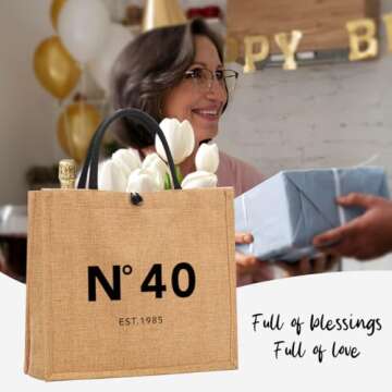 NGLIV 40th Birthday Gifts for Women - Beach Bag Reusable Shopping Bags - Cute Jute Straw ToteBag