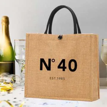 NGLIV 40th Birthday Gifts for Women - Beach Bag Reusable Shopping Bags - Cute Jute Straw ToteBag