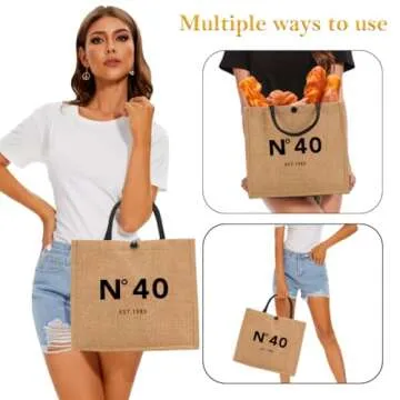 NGLIV 40th Birthday Gifts for Women - Beach Bag Reusable Shopping Bags - Cute Jute Straw ToteBag