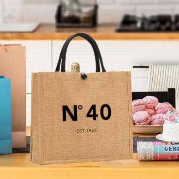 NGLIV 40th Birthday Gifts for Women - Beach Bag Reusable Shopping Bags - Cute Jute Straw ToteBag