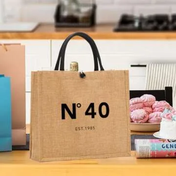 NGLIV 40th Birthday Gifts for Women - Beach Bag Reusable Shopping Bags - Cute Jute Straw ToteBag