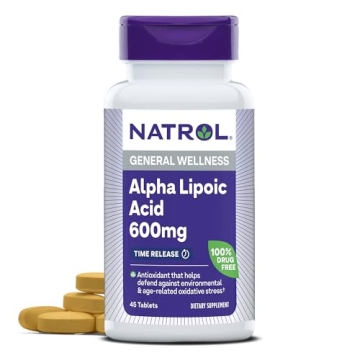 Natrol Alpha Lipoic Acid 600 mg, Dietary Supplement for General Wellness, 45 Tablets, 45 Day Supply