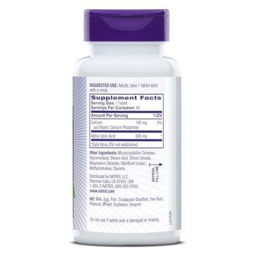 Natrol Alpha Lipoic Acid 600 mg, Dietary Supplement for General Wellness, 45 Tablets, 45 Day Supply