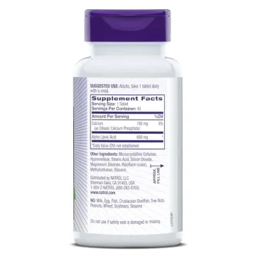 Natrol Alpha Lipoic Acid 600 mg, Dietary Supplement for General Wellness, 45 Tablets, 45 Day Supply