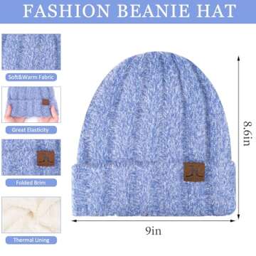 Womens Winter Warm Knit Beanie Hat Touchscreen Gloves Long Neck Scarf Set with Fleece Lined Skull Ca...