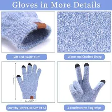 Winter Knit Beanie Touchscreen Gloves Scarf Set - Blue