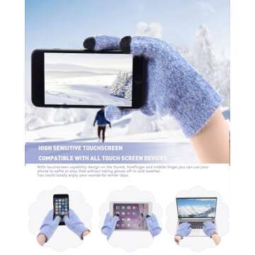 Winter Knit Beanie Touchscreen Gloves Scarf Set - Blue
